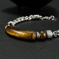 Pulsera vintage de moda para hombre – Piedra de ojo de tigre y cadena de acero inoxidable – Joyería de acero de titanio - details 4