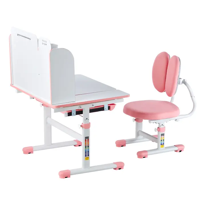 SucceBuy Juego de escritorio y silla de estudio para niños, altura ajustable con estantería y cajón de almacenamiento, 0-40 °   Escritorio inclinado, mesa de estudio, rosa - 1
