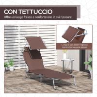Plegable Jardín Exterior Reclinable con Toldo Desmontable con Ángulo Regulable Respaldo Ajustable en 4 Niveles para Terraza Piscina Patio 187x58x36 cm Marrón - details 3