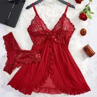 camisón, vestido de noche para mujer, conjunto de cuello, escote en V profundo y ropa interior, lencería con volantes ENCE, pijamas - details 3