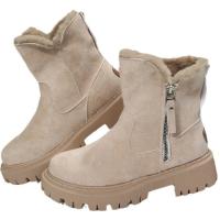 Botas de invierno de las mujeres de moda, zapatos de algodón cálidos y gruesos, forro de agarre a mitad de la pantorrilla, las mujeres de una sola pieza de invierno botas de ante tobillo - details 1
