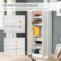 Armario alto de 2 puertas, mueble auxiliar de almacenamiento multifuncional con 5 estantes y estantes ajustables, moderno para salón, dormitorio, cocina, 59x31x155 cm, blanco. - details 5