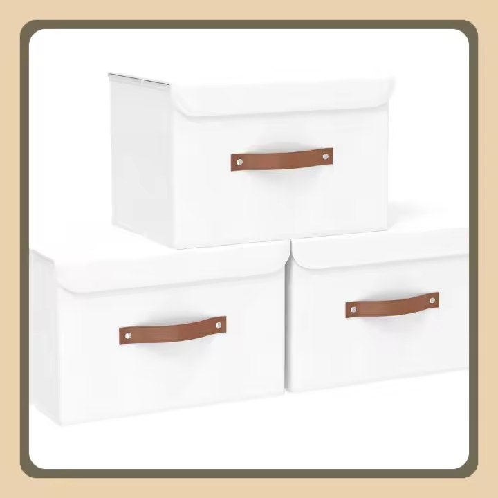 3 Piezas Cajas de Almacenamiento de Tela, Almacenajes Plegables, Organizadoras con Tapa, para Salones, Ropa, Blanco, 45x30x30cm, SNK018WL-L - 1