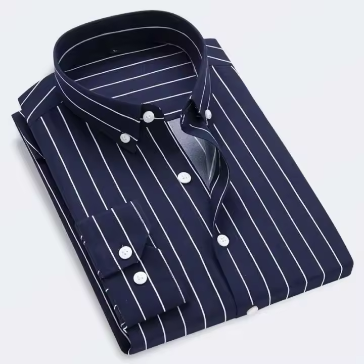 Camisa de manga larga a rayas de un solo pecho para hombre, camiseta nueva de otoño, versiones ajustadas en rojo, azul y negro, camisa de hombre de talla asiática - 1