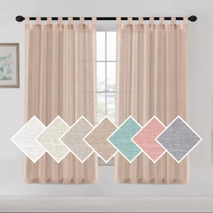 Cortinas de Lino para Salón,2 Piezas,Visillo Translúcido, Cortinas con Ojales modernos, Decorativas para Ventana, Habitación y D - 1