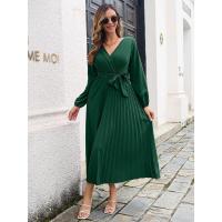 Elegante Vestido Largo Plisado de Color Sólido para Mujer Moda Otoño Primavera 2025 - details 8