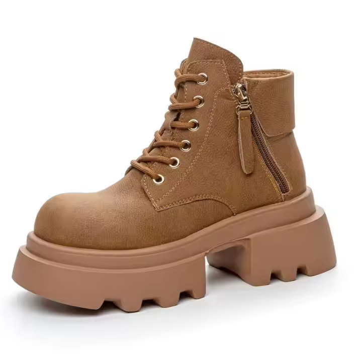 Suela gruesa de diseñador con logotipo de Dropshipping para mujer, botas cortas de cuero con aumento de altura - 1