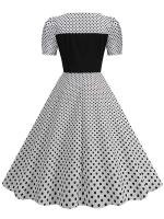 Vestido midi elegante de fiesta con estampado de lunares, manga corta y línea A, informal para verano, para mujer. - details 30