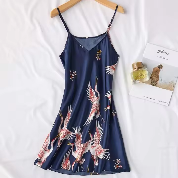 Conjunto de kimono de seda sintética para mujer, pijama y albornoz sexy estampado, ropa interior de verano, 2 piezas. - 1