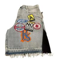 Jeans Retro Azules con Bordado de Patrón de Dibujos Animados Pantalones Cortos Casuales para Hombres Moda Deportiva - details 3
