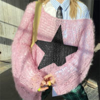 Suéteres de punto calados de gran tamaño para mujer, ropa de calle Grunge Harajuku, Jersey holgado de manga larga con cuello redondo, jerséis informales - details 5