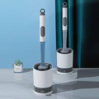 Juego de cepillos de inodoro recargables para detergente, montado en la pared con soporte, cepillo de silicona TPR para herramientas de limpieza de esquinas, accesorios de baño - details 0