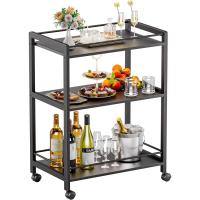 Bar de 3 Niveles, Carro de Bebidas con Ruedas y Estantes, Carrito de Bar rodante para Cocina Hogar Salón, Marrón Rústico y Negro - details 8
