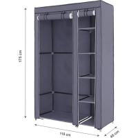 Armario de Tela, Organizador Textil Plegable, Zapatero, 175 x 110 x 45 cm, Color Negro LSF007 - details 11