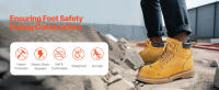 SucceBuy Botas de trabajo con punta de acero - Talla del Reino Unido 9: Botas impermeables y antideslizantes para hombre con suela de goma transpirable, marrón amarillo - details 0