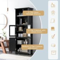 Armario Alto, Armario Independiente de Suelo con 4 Puertas, Gabinete con Estantes Ajustables, Mueble Organizador con 2 Puertas de Vidrio Templado para Baño, Cocina, Salón (Blanco) - details 17