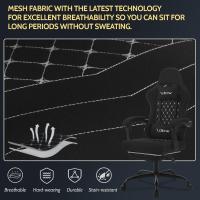 Silla Gaming Ergonómica, Silla Oficina con Soporte Lumbar Masaje y Reposapiés Extraible, Silla Giratoria con Gran Asiento de Muelle, Capacidad de 150 kg, Tela de Malla, Negro+Blanco, GS08sz - details 6