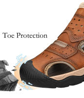 Sandalias de cuero genuino de verano para hombre, cómodas sandalias de playa para exteriores, zapatos romanos informales con punta anticolisión para senderismo y viajes - details 8