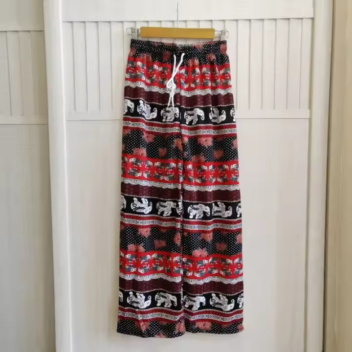 Pantalones acampanados de elefante grandes transfronterizos del sudeste asiático, pantalones holgados de pierna recta de estilo fino de verano para mujer, pantalones de playa - 1