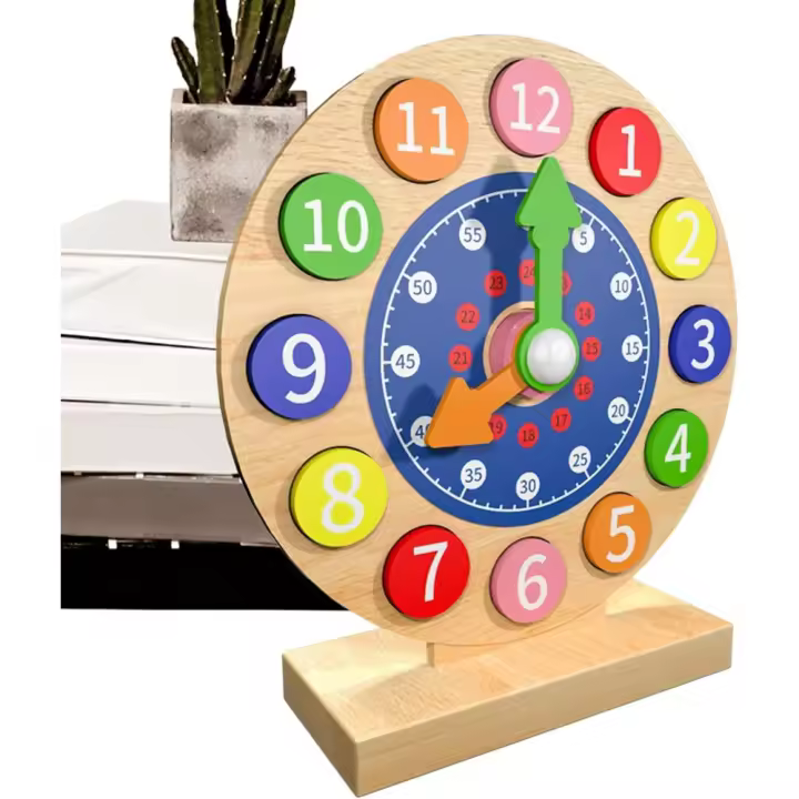 Reloj de Aprendizaje para Niños,Reloj de Aprendizaje para Niños,Reloj de tiempo de enseñanza de madera para niños, classificació - 1