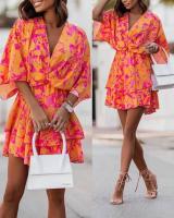 BUNO-Vestido holgado con cuello en V y manga murciélago para mujer, minivestido informal con volantes y corte en A, ropa de playa para vacaciones 2024 - details 16