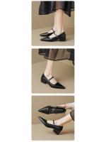 Zapatos franceses de punta puntiaguda para mujer, tacones gruesos, una tira, tacones altos, elegantes zapatos Mary Jane plateados - details 5