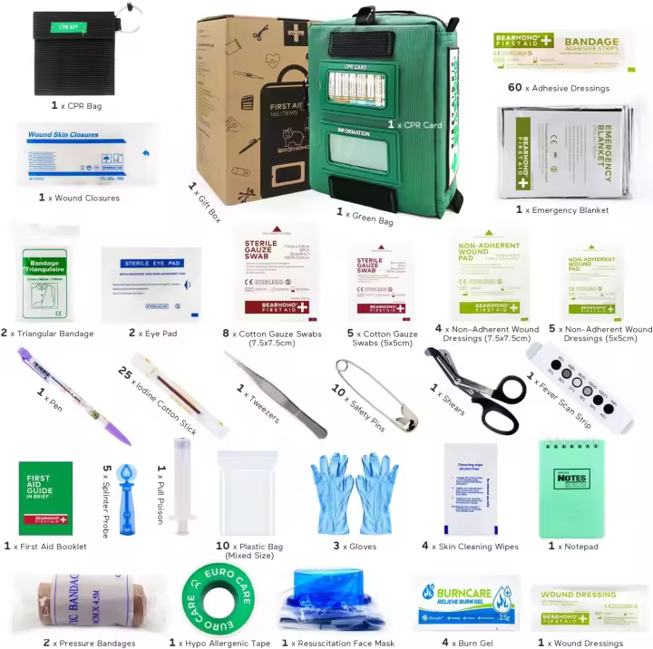 Kit de primeros auxilios actualizado 2025 para automóvil, kit de supervivencia de emergencia de 165 piezas pequeño para viajes, kit médico/kit médico con suministros esenciales, kit de primeros auxilios para traumatismos para camping, hogar, senderismo, b - 1