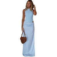 BUNO-Conjunto elegante de 2 piezas para mujer, Tops lisos con espalda al aire + faldas largas lisas, trajes de moda para fiesta de graduación de medianoche - details 20