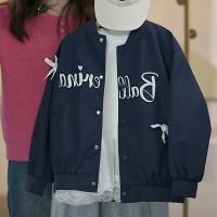Ropa De Niños Niñas Chaqueta 2025 Primavera Versión Coreana De La Chaqueta Azul Marino En El Interior Del Cordón De Empalme Camiseta De Dos Piezas Conjunto De Niños Medianos Y Grandes - details 2