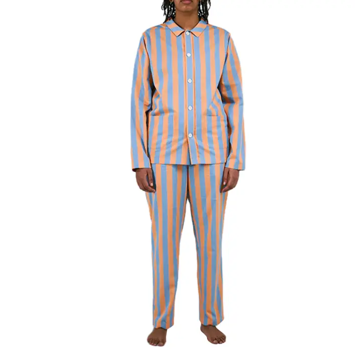 Conjunto de 2 piezas de blusa de manga para hombre y mujer, camisa y pantalones largos con estampado de rayas vintage, ropa de estar por casa - 1