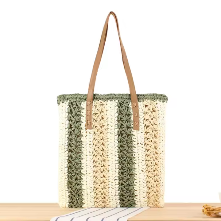 Bolso de hombro ahuecado a rayas, moderno y minimalista, colores contrastantes, gran capacidad, versátil - 1