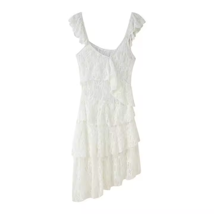 Vestido Decorativo de Encaje de Capas OUWU Vestido Informal Ajustado sin Mangas para Mujer - 1