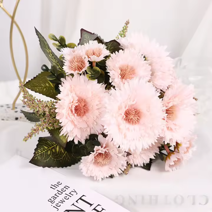 Realista 7 cabezas de girasol falso Gerbera 30cm seda Artificial Gerbera ramo planta de simulación decoración de boda - 1