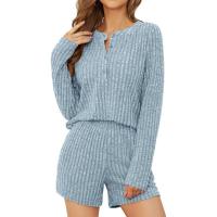 Conjunto de punto a rayas cepilladas de dos piezas para mujer, manga larga, color sólido, informal, otoño e invierno, 2024 - details 9