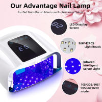 Secador de esmalte de Gel de fondo reflectante para uñas, lámpara LED UV profesional, espejo de 96W, luz hine para manicura - details 2