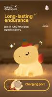 Luz LED nocturna de silicona con forma de unicornio para niños, recargable por USB, decoración de dormitorio de animales de dibujos animados, lámpara de noche táctil para regalos - details 9