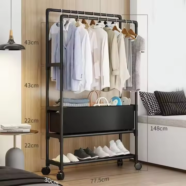 Estante multifuncional para zapatos y sombreros, doble polo con ruedas, almacenamiento de ropa multicapa, dormitorio - 1