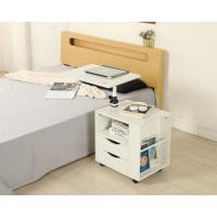 Mesita de noche giratoria funcional ajustable de madera con cajones, ruedas y estante abierto (blanco L) - details 0
