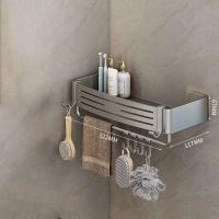 Organizador colgante no perforado, estante para colocar artículos de tocador y toallas, soporte para organización de champú para baño - details 0