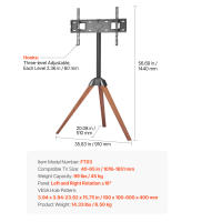 Soporte de trípode para TV SucceBuy, compatible con pantallas planas o curvas de 101,6-165,1 cm, hasta 44,91 kg, 18 °   Soporte Giratorio con Patas de Madera, Apto para Dormitorio, Sala de Estar, Estudio, Compatible con MAX VESA 600 x 400 mm - details 5