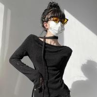 Suéter de punto para mujer, Tops de manga larga calados rasgados, jersey liso Sexy - details 4