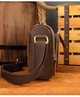 Bolso cilíndrico horizontal, bolso de hombro de cuero de caballo loco para hombres, bolso transversal de cuero genuino europeo y americano retro para hombres - details 2