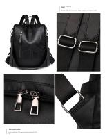 Mochila de trabajo de cuero PU suave para mujer, mochila de hombro cruzado de cuero negro vintage, mochila de viaje antirrobo para mujer - details 1