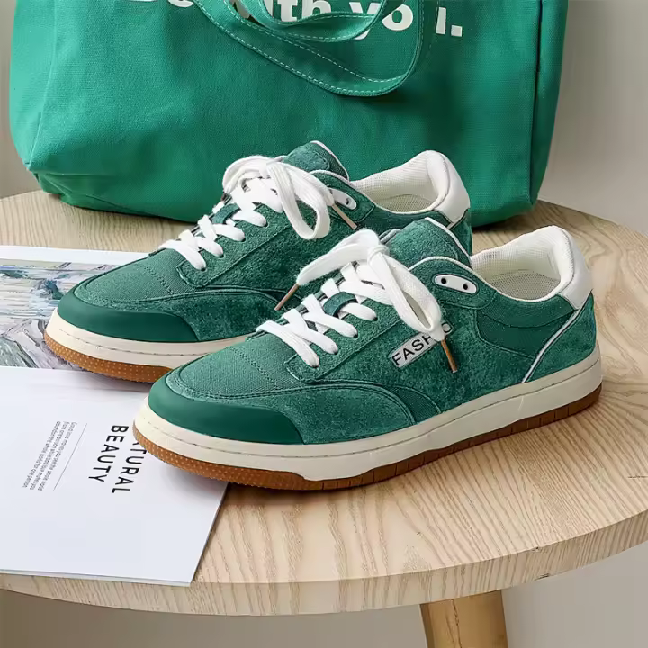 Nuevos zapatos de lona de realce medio-top verde militar tendencia de moda retro zapatos de hombre. - 1