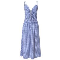 2025 Vestido de traje de las mujeres del verano, escote sin espalda vestido de tirantes, sin mangas, a cuadros - details 9