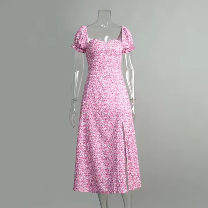 Vestido Largo Floral De Hombro De Una Palabra 2025 Verano Nuevo Vestido Largo De Temperamento Delgado Dividido - 1