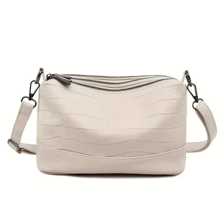 Bolso cruzado de cuero genuino para mujer, bolso de hombro de piel de vaca suave multicapa con correa desmontable, cierre de cremallera de gran capacidad - 1