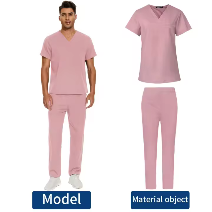 Top exfoliante con cuello en V + pantalón médico, ropa de enfermería, uniformes médicos de S-3XL, disfraz de médico de dentista de manga corta, Tops y pantalones de enfermera - 1