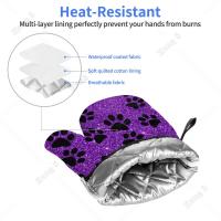 Guantes de horno morados con patas de perro, 2 piezas para hombres y mujeres, cocina, barbacoa, estampado resistente al calor, regalo de Navidad, guantes de cocina de talla única - details 4