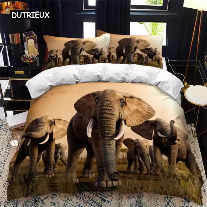 Juego de Fundas de Almohada de Elefante Tamaño Rey Tema de Animal Salvaje - 1